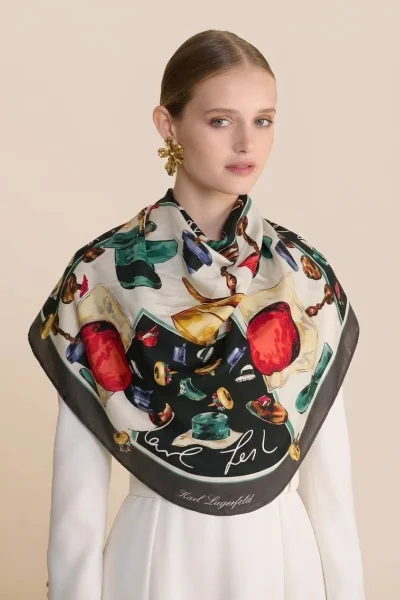 Lenço  seda Karl Lagerfeld "Les Chapeaux